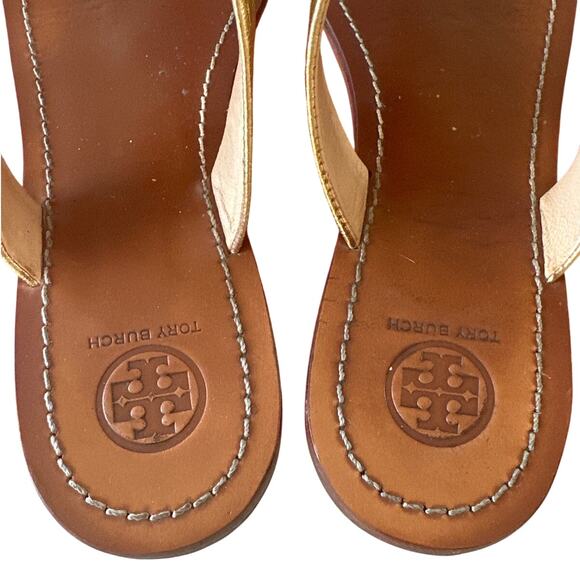 Tory Burch Cameron Gold Leather Sandals 9.5